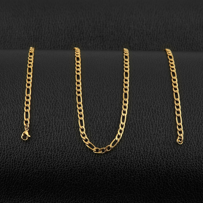 [Australia] - HZMAN Men Women 24k Real Gold Plated Figaro Chain Stainless Steel Necklace, Wide 5mm 7mm 9mm 13mm 16.0 Inches gold-stainless-steel,wide:5mm 