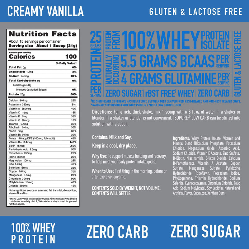 [Australia] - Isopure Zero Carb, Vitamin C and Zinc for Immune Support, 25g Protein, Keto Friendly Protein Powder, 100% Whey Protein Isolate, Flavor: Creamy Vanilla, 1 Pound (Packaging May Vary) 1 Pound (Pack of 1) 