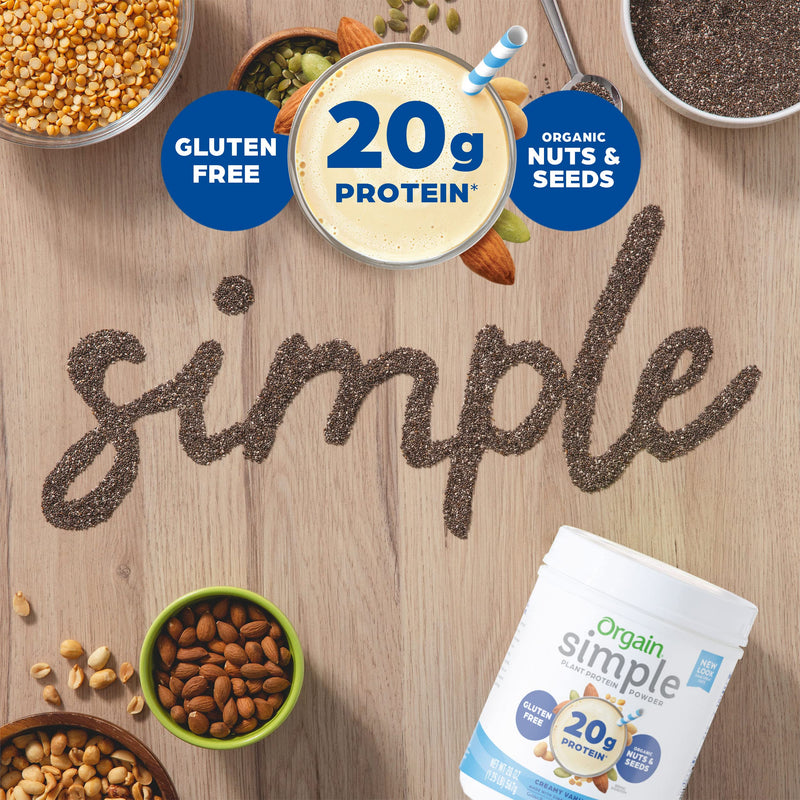 [Australia] - Orgain Simple Organic Vegan Protein Powder, Vanilla - 20g of Plant Based Protein, Made with Fewer Ingredients and Without Dairy, Gluten and Stevia, Kosher, Non-GMO, 1.25 Lb (Packaging May Vary) 