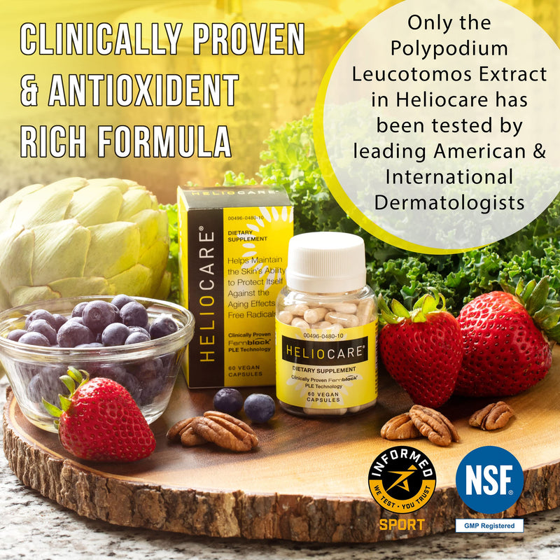 [Australia] - Heliocare Skin Care Dietary Supplement: 240mg Polypodium Leucotomos Extract Pills - Antioxidant Rich Formula with Fernblock and PLE Technology - 60 Veggie Capsules 