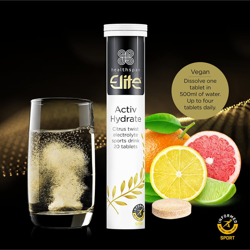 [Australia] - Healthspan Elite Activ Hydrate (40 Effervescent Tablets) | Citrus | All Blacks Official Partner | Calcium, Magnesium, Potassium & Sodium | Hydrate & Replenish Minerals | Vegan 