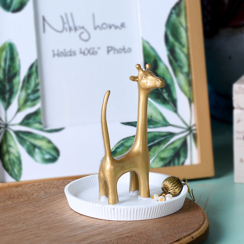 [Australia] - NIKKY HOME Metal Giraffe Jewelry Stand and Dish for Ring Earring Bracelet Holder Organizer Gold and White 