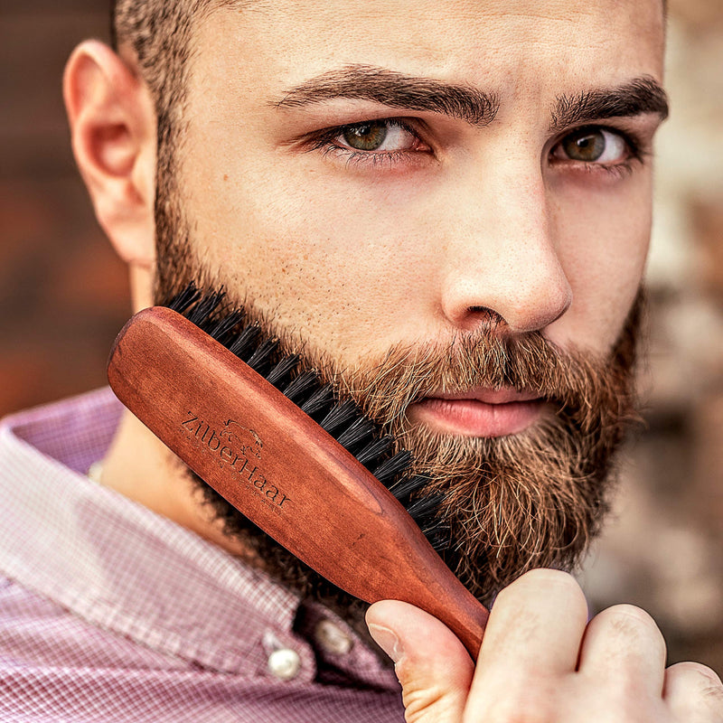 [Australia] - ZilberHaar - Long Hair & Beard Brush - Made From Stiff First Cut Boar Bristles and Pearwood - Perfect Beard Care for Men - Works with all Beard Balms and Beard Oils - 8.6 Inches Long 