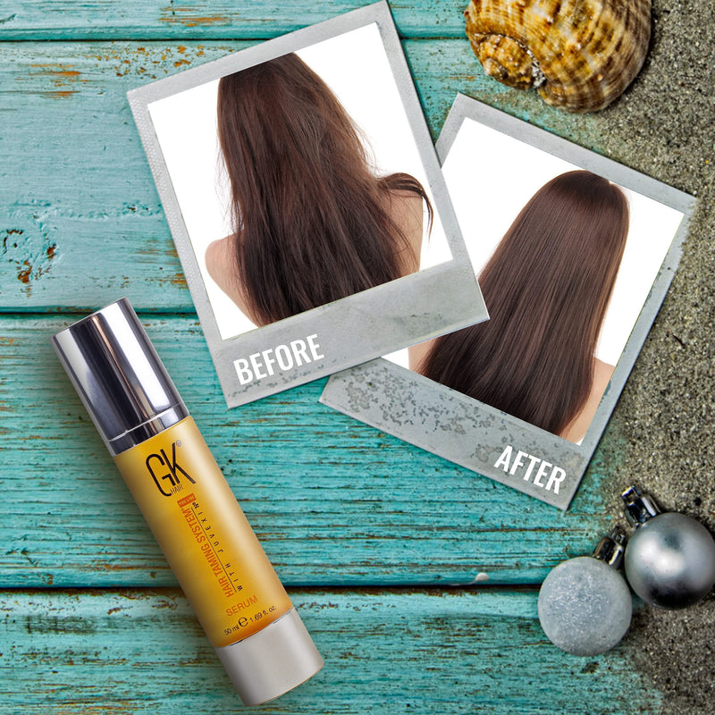 [Australia] - GK HAIR Global Keratin 100% Organic Argan Oil Anti Frizz Hair Serum (1.69 Fl Oz/50ml) Styling Smoothing Strengthening Hydrating & Nourishing Heat Protection Shine Frizz Control Dry Damage Hair Repair Pack of 1 - 50ml 