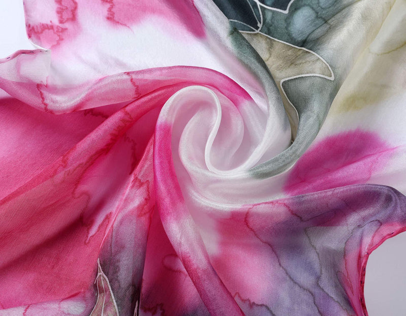 [Australia] - Invisible World Women's 100% Mulberry Silk Scarf Long Hand Painted Floral Multicolour 