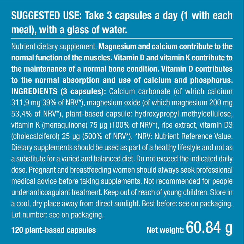 [Australia] - Calcium Magnesium Vitamin D3 & K2 | 120 Vegetarian Capsules | Bone Health Complex | Strengthens Bones and Muscles | Supports Bone Density | French Expertise 