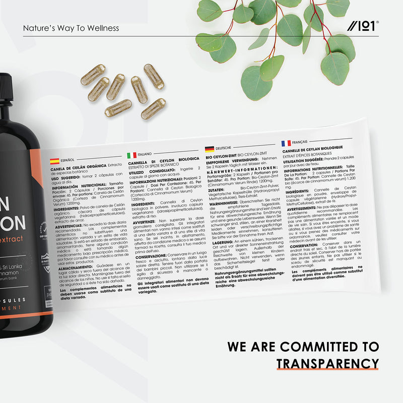 [Australia] - Organic Ceylon Cinnamon Capsules - 1200mg Per Serving - 100% Sri Lanka Cinnamon Verum - Non-GMO, Gluten Free, 90 Vegan Caps 1 