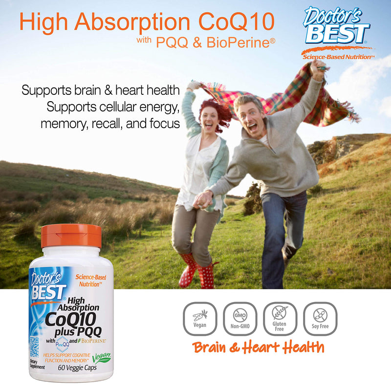 [Australia] - Doctor's Best High Absorption CoQ10 Plus PQQ, Gluten Free, Naturally Fermented, Vegan, Heart Health & Energy Production, 60 Veggie Caps 