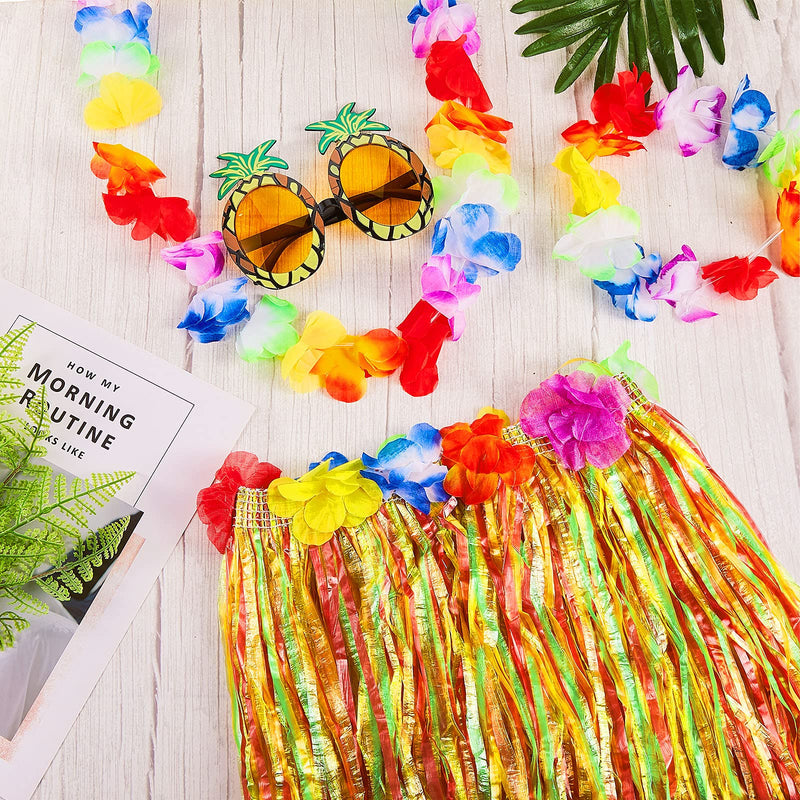 [Australia] - 2 Sets 60 cm Hawaiian Hula Grass Skirt with Pineapple Sunglasses Flower Accessories, Straw Colorful Skirts 