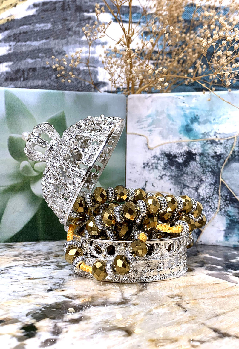 [Australia] - VI N VI Silver Rhinestone Pearl Royal Crown Jewelry Box, Trinket Box | Beautiful Collectible Figurine and Decorative Jewelry Display, Holder, and Organizer 