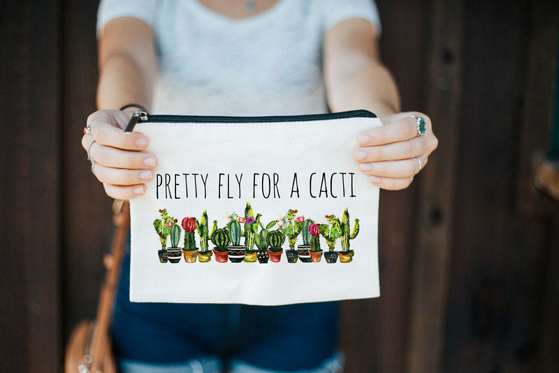 [Australia] - Pretty Fly For A Cacti Makeup Bag, Cactus Gift For Women, Cactus Gift, Succulent Plant Gift, Canvas Bag 