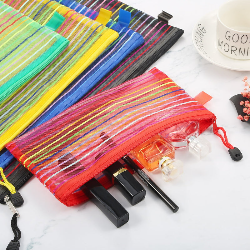 [Australia] - 10 Pieces 5 Colors Mesh Zipper Pouch Multipurpose Travel Mesh Bag for Cosmetics Offices Supplies Travel Accessories 