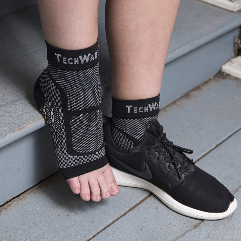 [Australia] - TechWare Pro Ankle Brace Compression Sleeve - Relieves Achilles Tendonitis, Joint Pain. Plantar Fasciitis Sock with Foot Arch Support. 2 Pair Bundle Black & Gray L/XL Size 