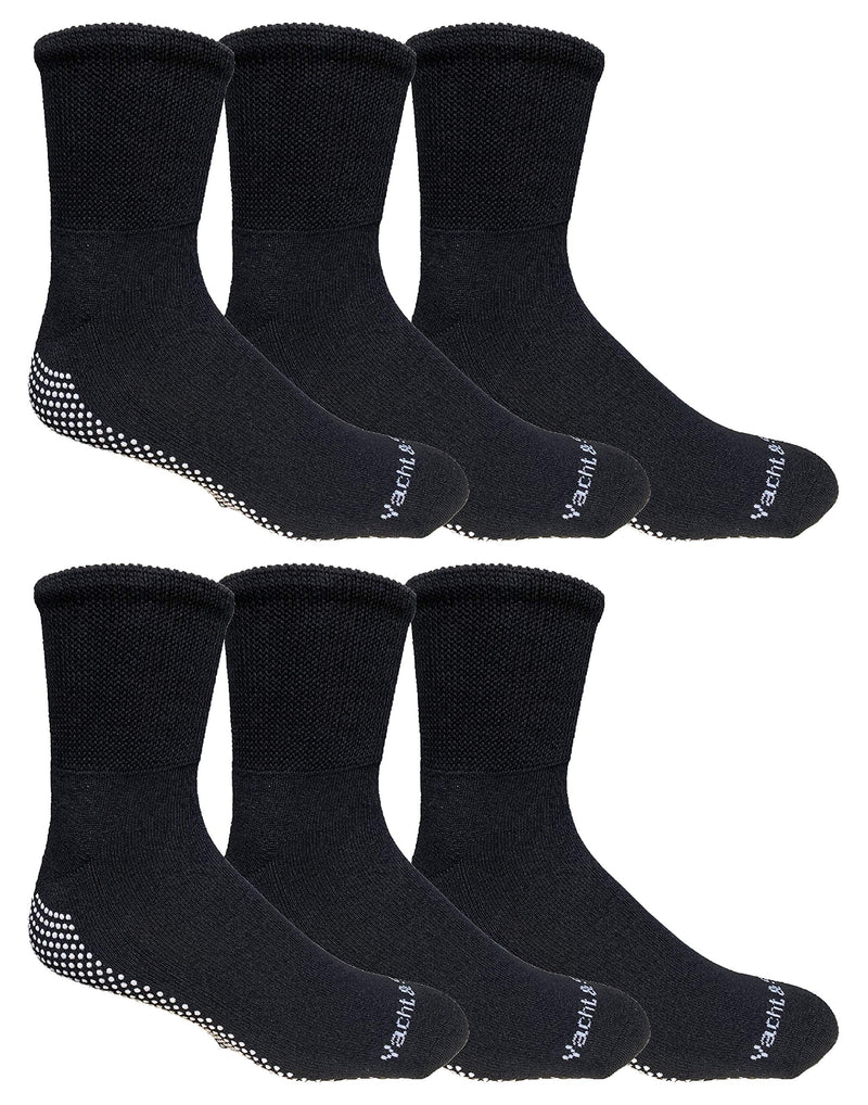 [Australia] - Yacht & Smith 6 Pairs Of Loose Fit Gripper Bottom Diabetic Non-Skid Slipper Black Socks, Grippy Hospital Sock, Wholesale Bulk (6 Pairs Men Gripper Socks, One Size) 6 Pairs Men Gripper Socks 