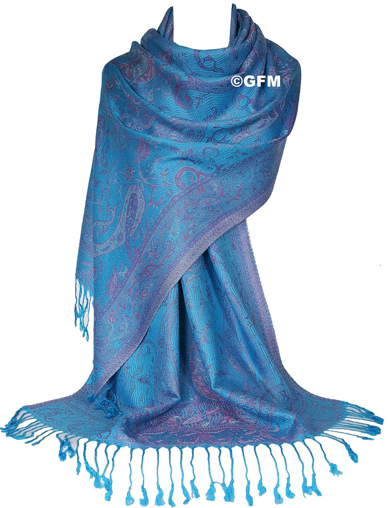[Australia] - GFM Floral Paisley Mosaic Pattern Pashmina Style Scarf (MSC-B) Msc9-txnl-turquoise 