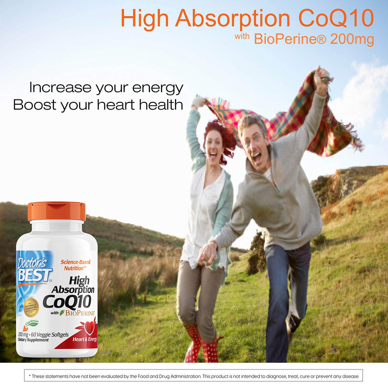 [Australia] - Doctor's Best High Absorption CoQ10 with BioPerine, Vegetarian, Gluten Free, Naturally Fermented, Heart Health & Energy Production, 200 mg 60 Veggie Softgels 