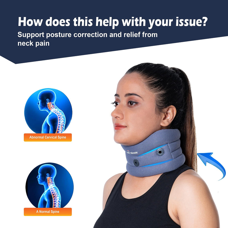 [Australia] - Wonder Care Cervical Collar for Neck Pain Soft Neck Support Brace for Spondylitis Neck Pain Relief for Men & Women Grey (Large: 4"-4.5") L (Pack of 1) 