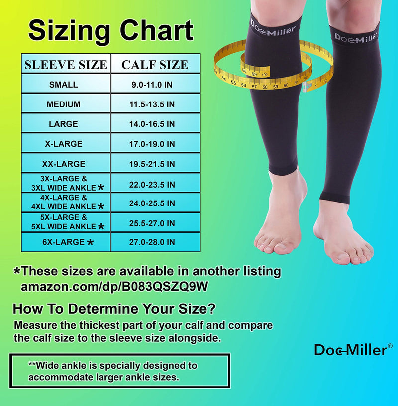 [Australia] - Doc Miller Calf Compression Sleeve Men and Women - 20-30mmHg Shin Splint Compression Sleeve Recover Varicose Veins, Torn Calf and Pain Relief - 1 Pair Calf Sleeves Black Color - X-Large Size 