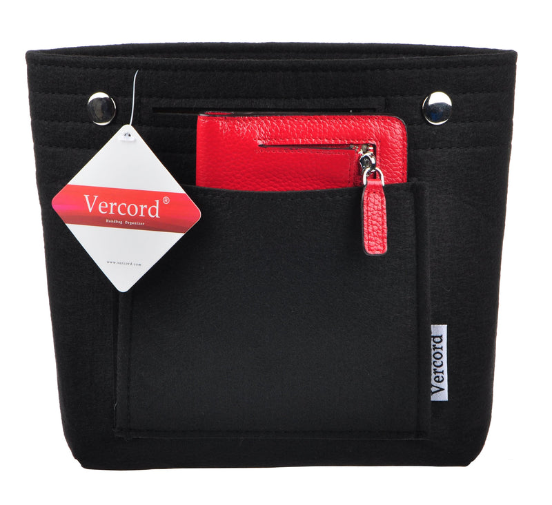 [Australia] - Vercord Mini Slim Small Felt Purse Organizer Insert Inside Handbag Tote Pocketbook for Women Black A-Mini-Black 