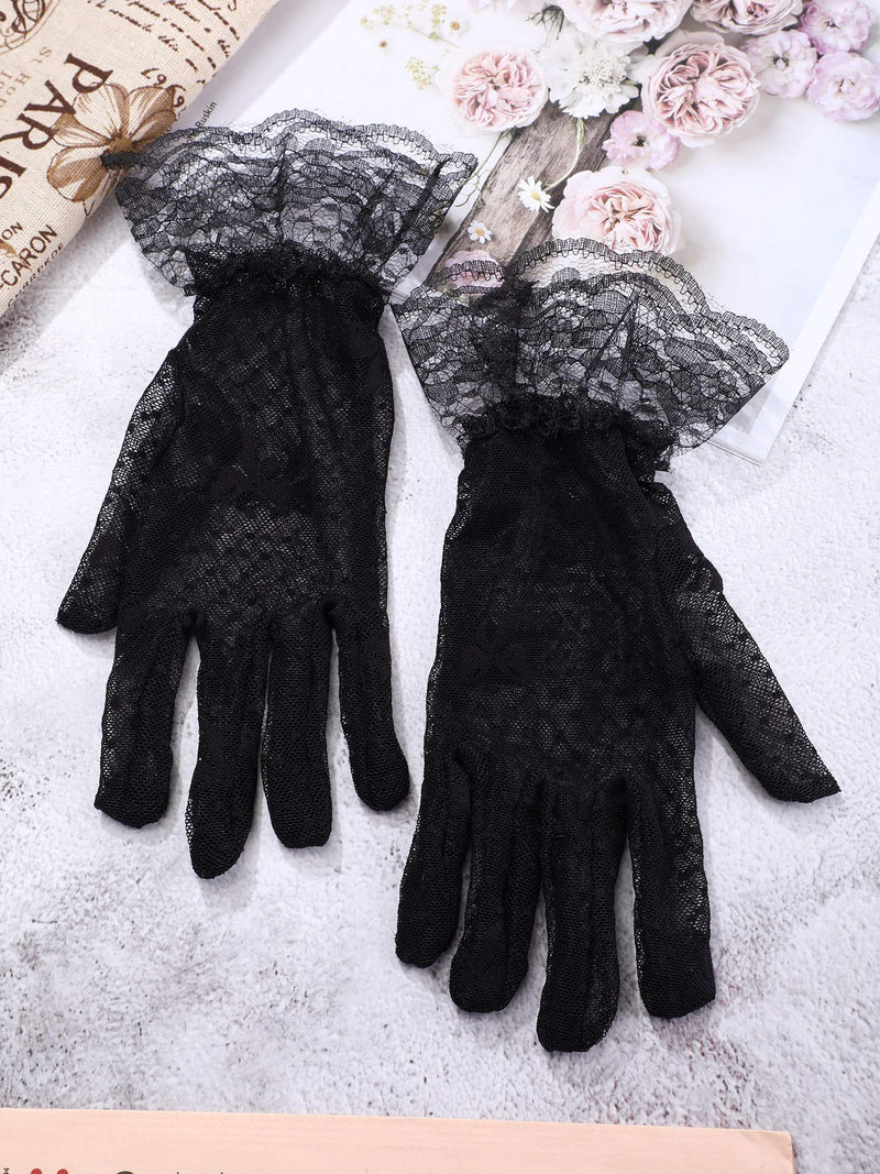 [Australia] - Girls Lace Floral Bow Gloves Tea Party Elegant Gloves Formal Gloves Princess Dress Gloves for Wedding Pageant Black 