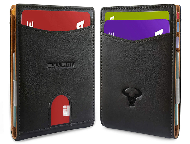 [Australia] - Slim Wallet Money Clip,BULLIANT Mens Front Pocket Wallet For Men 8 Cards 3"x4.25",RFID Blocking,Gift Boxed Leather1 Black1675 