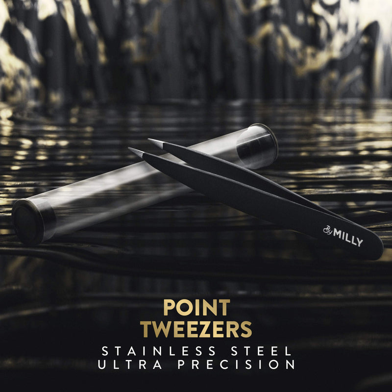[Australia] - Pointed Tweezers - Stainless Steel - Perfectly Aligned Hand-Filed Point Tip Precision Tweezers - Tweezers for Ingrown Hair, Eyebrows, Facial Hair, Splinters, Glass Removal - Black 