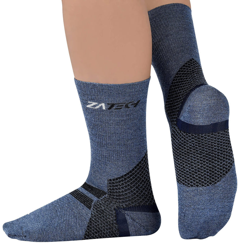 [Australia] - ZaTech Merino Plantar Fasciitis Relief Sock, Light Micro Crew Compression Socks Denim Blue/Black Medium 