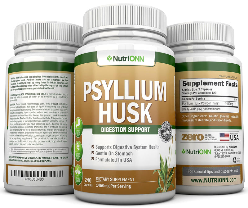 [Australia] - PSYLLIUM Husk Capsules - 1450mg Per Serving - 240 Capsules - Premium Psyllium Fiber Supplement - Great for Digestion and Regularity - 100% Natural Soluble Fiber 