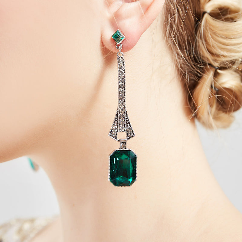 [Australia] - BABEYOND 1920s Flapper Art Deco Gatsby Earrings 20s Flapper Gatsby Accessories Vintage Wedding Dangle Pearl Earrings Emerald-green-1 