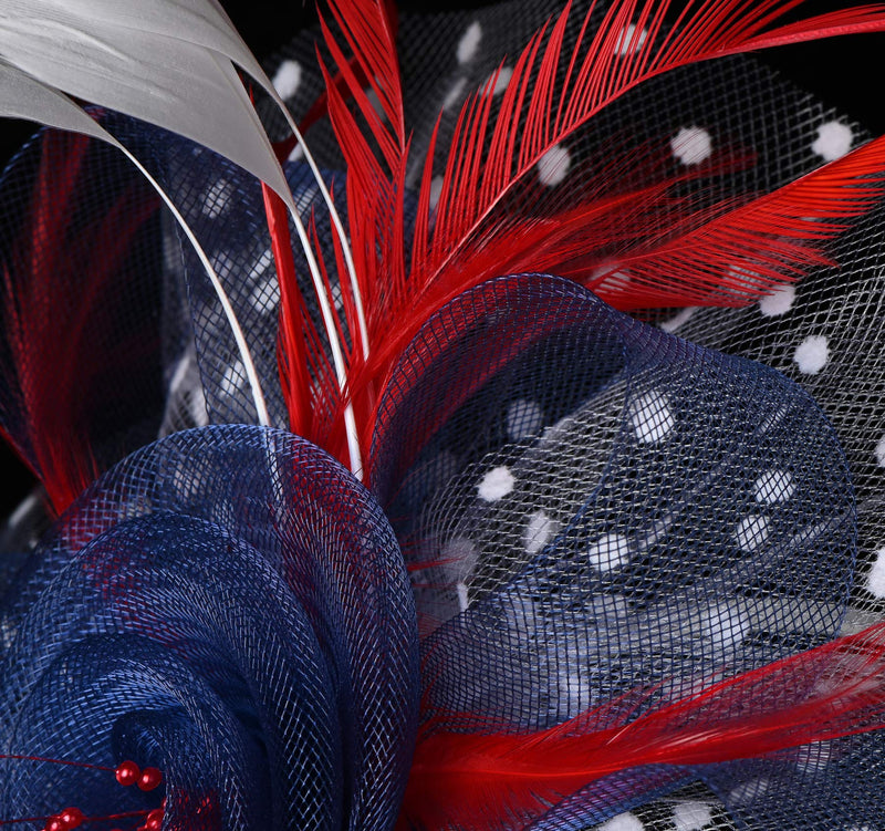[Australia] - Fascinators Headband Tea Party Hats for Women Royal Wedding Hat Feather Mesh Hair Clip 1-red and White and Blue 