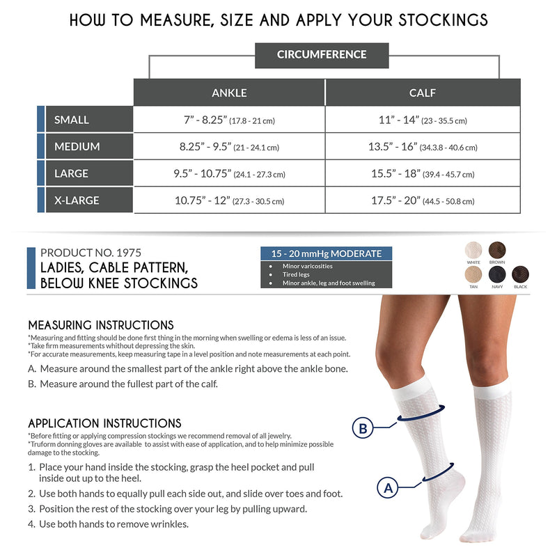 [Australia] - Truform Compression Socks, 15-20 mmHg, Women's Dress Socks, Knee High Over Calf Length, Black Cable Knit, X-Large X-Large (1 Pair) 