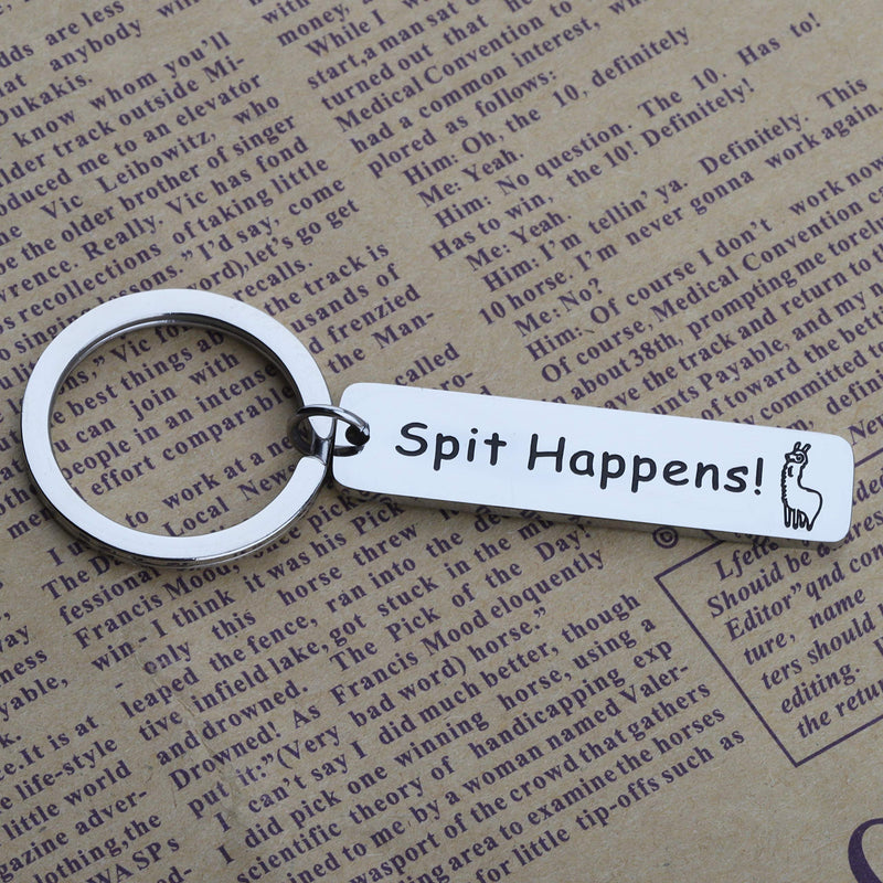 [Australia] - BEKECH Spit Happens Alpaca Keychain Funny Llama Jewelry Alpaca Themed Stainless Steel Keychain Cute Llama Gifts Mama Llama Gift for Alpaca Lovers Animal Jewelry Gift for Friends silver 