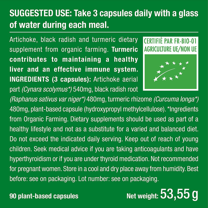 [Australia] - Organic Complex | Detox Supplement: Liver, Intestine & Colon | 100% Natural | Artichoke, Black Radish, Turmeric | Naturally Eliminates Toxins | High Dosage | 90 Vegetarian Capsules | French Expertise New 