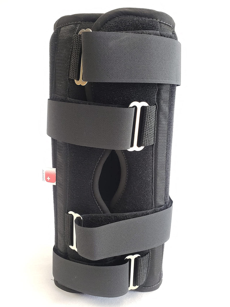 [Australia] - AZMEC Leg Brace Tri-Panel Orthopedic Knee Immobilizer 12" Long Adjustable Knee Splint – Lightweight Universal Leg Brace for Women and Men - Black 
