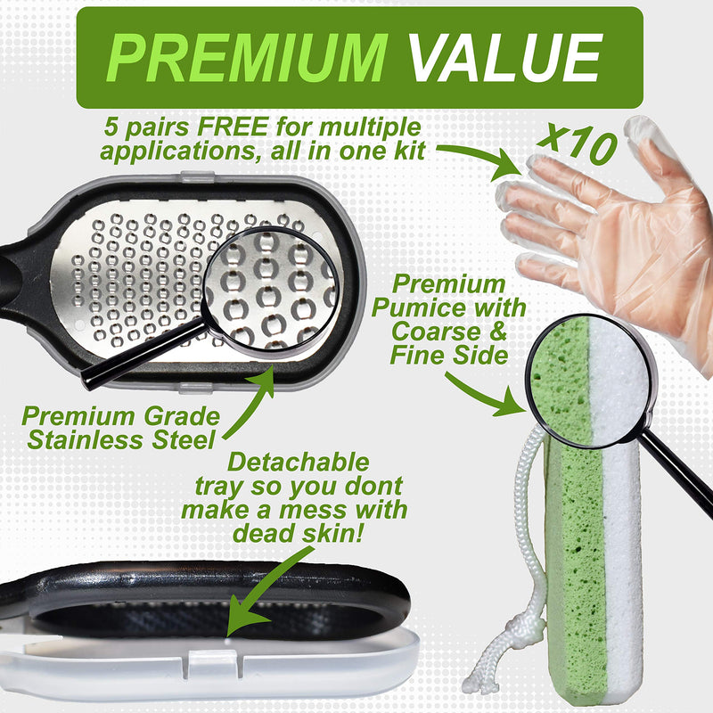 [Australia] - Dr. Entre's Callus Remover Kit for Feet: 8oz Callus Remover Gel, Foot File, Pumice Stone, 5 Glove Pairs for Gel Application, Spa Kit, Foot Care, Pedicure Tools, Scrubber 