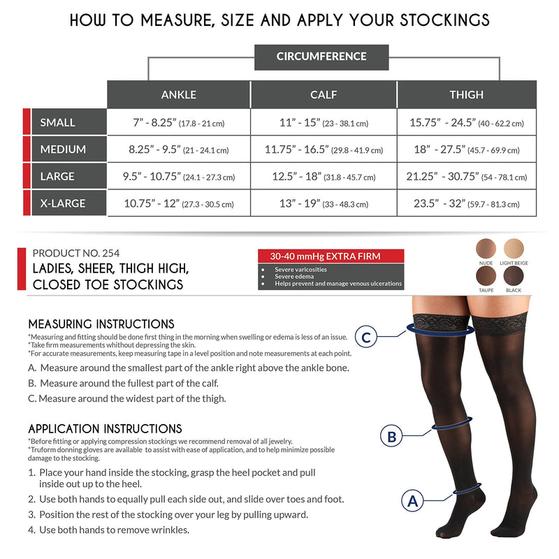 [Australia] - Truform Sheer Compression Stockings, 30-40 mmHg, Women's Thigh High Length, 30 Denier, Taupe, X-Large X-Large (1 Pair) 