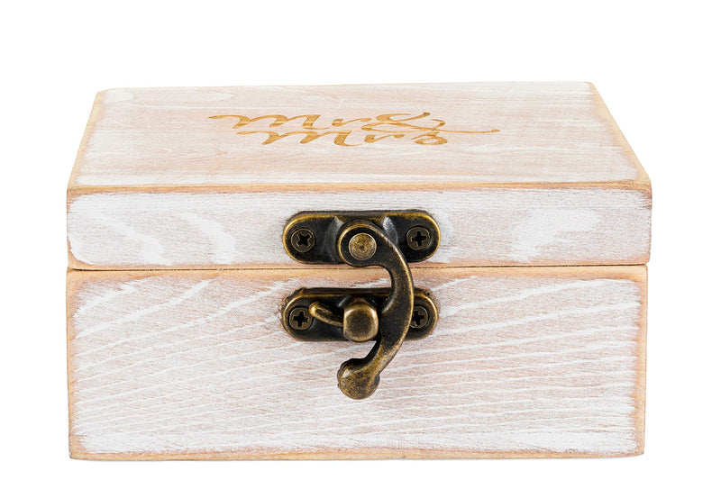 [Australia] - Strova Wooden Ring Box for Wedding Rings and Couple Jewelry - Engraved Mr. & Mrs. Lettering - Ring Bearer Box for Display or Personal Organizer - Brass Latch and Soft, Protective Ring Cushions 