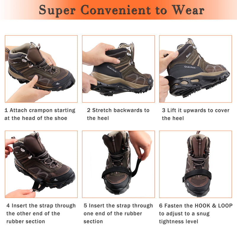 [Australia] - Shaddock Fishing Ice Cleats for Shoes and Boots, Ice Snow Traction Cleats Crampons for Men Women Kids Winter Walking on Ice and Snow Anti Slip Overshoe Stretch Footwear 24 Steel Crampons Small(3.5-5men/5.5-7women) 