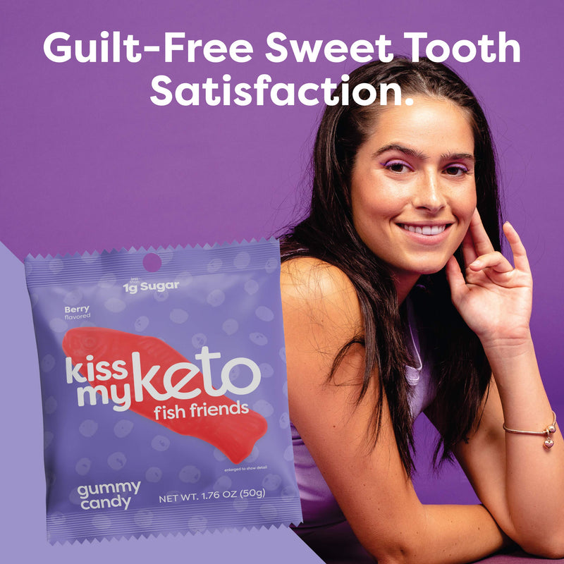 [Australia] - NEW AND IMPROVED Kiss My Keto Candy Fish Friends — Low Sugar (1g), 80 Calories, Low Carb Candy Gummies with MCT Oil | Vegan Friendly, Non-GMO, Gluten Free Keto Sweets | 2g Net Carbs (6 Pack) 06 Pack 