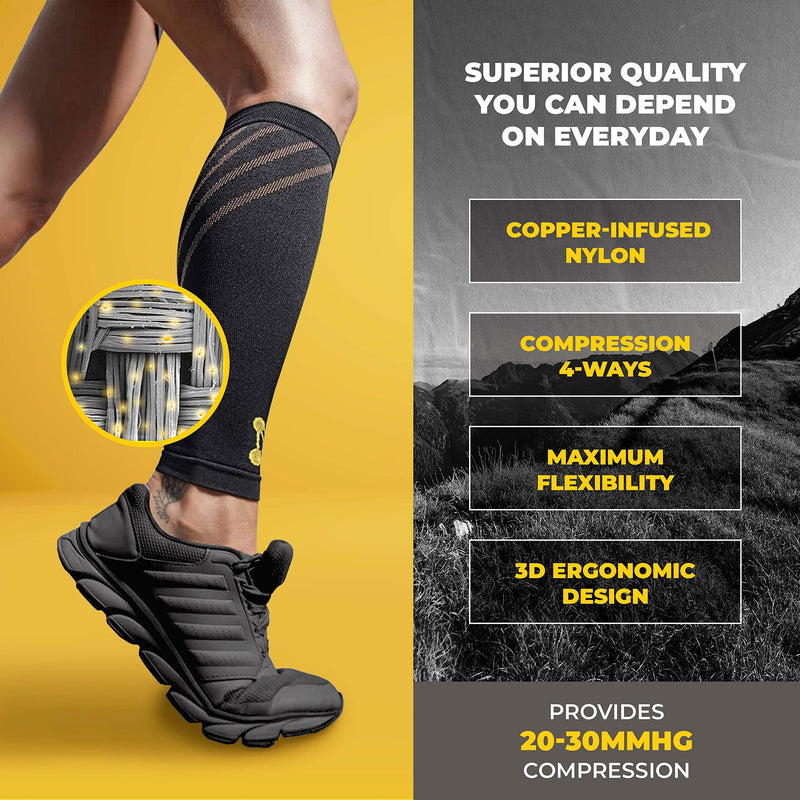 [Australia] - Calf Compression Sleeves for Men & Women - Leg Sleeve and Shin Splints Support - Ideal for Leg Cramp Relief, Varicose Veins, Running - 20-30mmHg Copper-Infused Nylon by CopperJoint - Small 