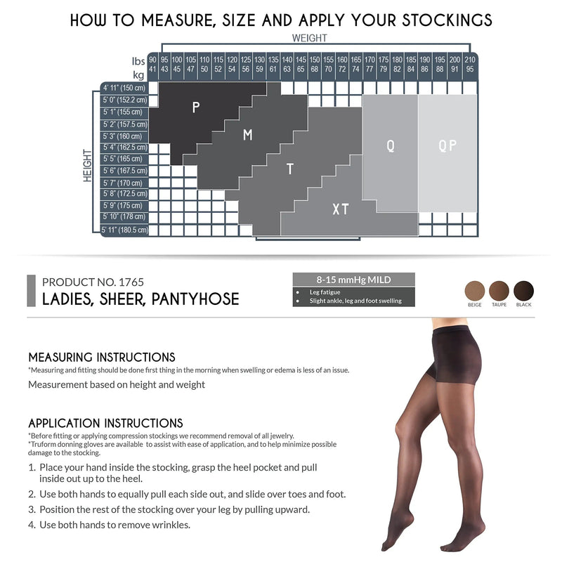[Australia] - Truform Sheer Compression Pantyhose, 8-15 mmHg, Women's Shaping Tights, 20 Denier, Beige, Queen Plus 