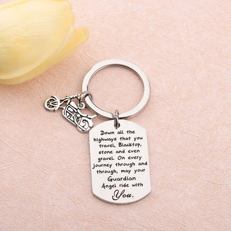 [Australia] - FUSTMW Car Owner Gift Drive Safe Keychain May Your Guardian Angel Ride With You Car Lover Gift Biker 