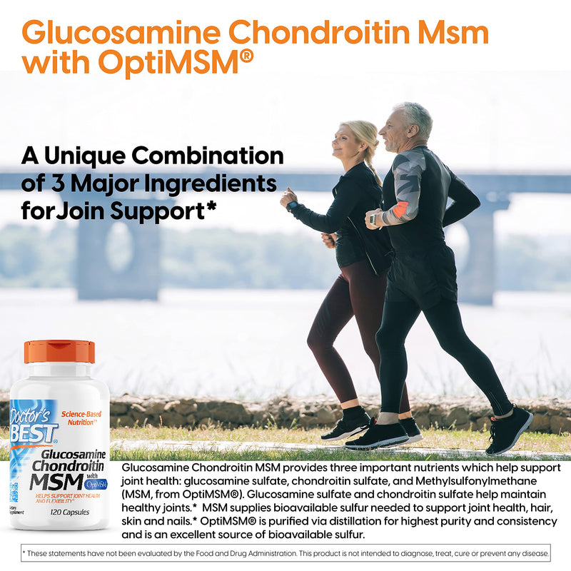 [Australia] - Doctor's Best Glucosamine Chondroitin Msm with OptiMSM Capsules, Supports Healthy Joint Structure, Function & Comfort, Non-GMO, Gluten Free, Soy Free, 120 Count (Pack of 1) 