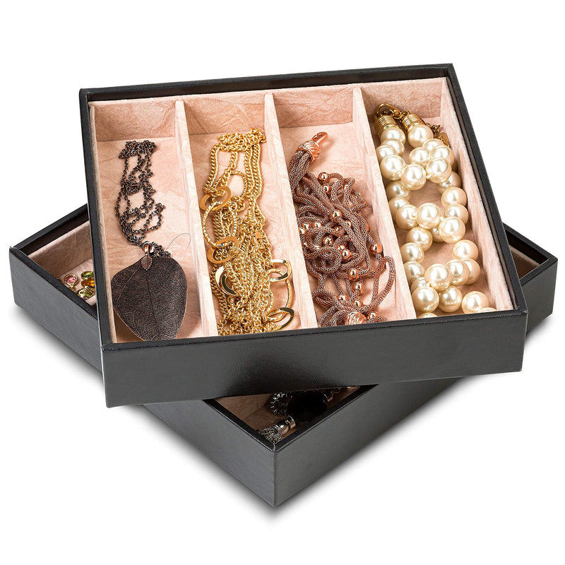 [Australia] - Glenor Co Jewelry Organizer Tray - Set of 2 - Stackable 8 Slots Jewelry Storage Trays - Display on Dresser or Drawer - for Necklace & Bracelet - Compatible with Other Glenor Trays - Black 