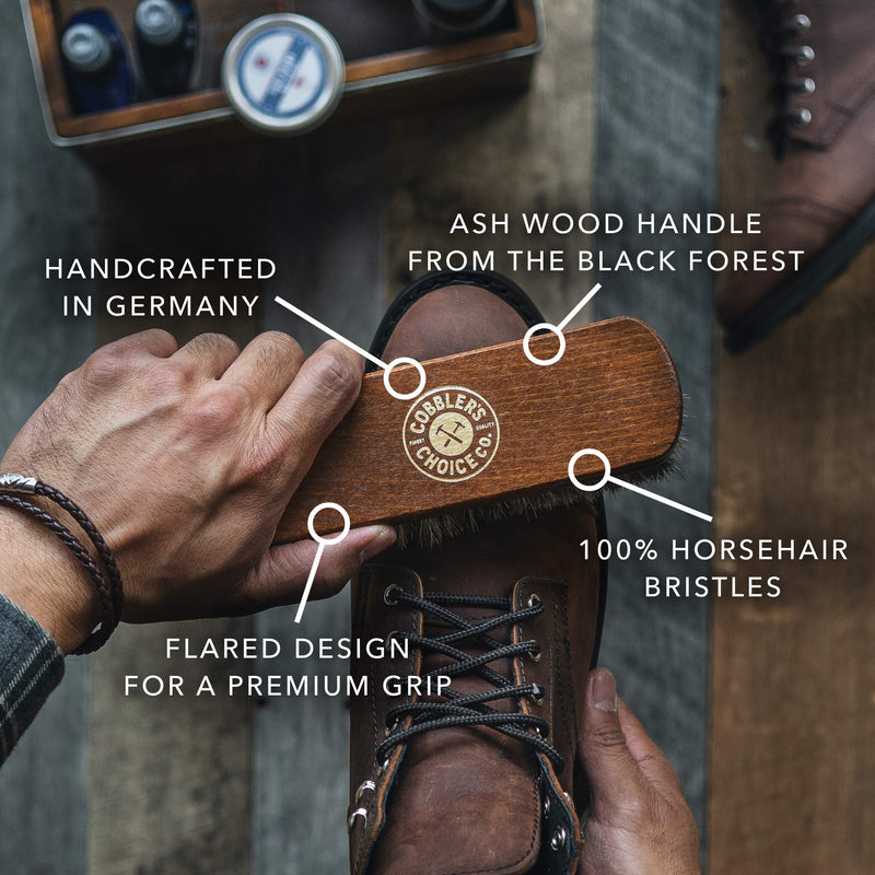 [Australia] - Shoe Brush - 100% Horsehair Shoe Brush - Concaved Handle for Premium Grip Brown 