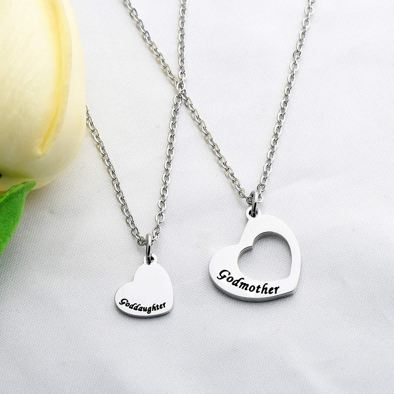 [Australia] - FUSTMW Goddaughter Necklace Godmother In Heart Matching Necklace Set Goddaughter Baptism Gift Religious Jewelry for Godmother 