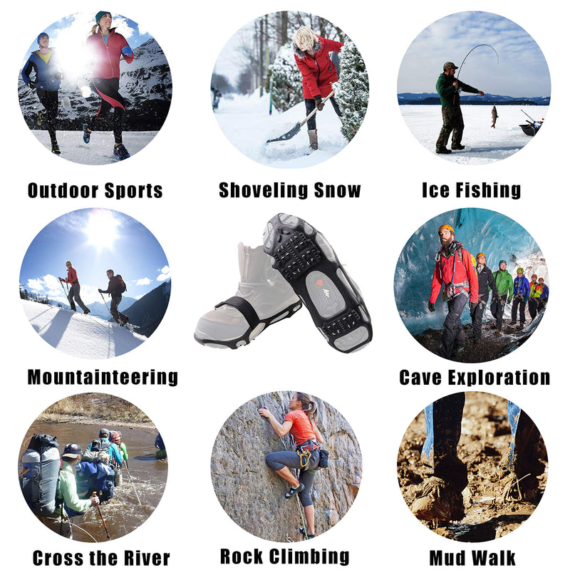 [Australia] - AGOOL Ice Cleats Snow Traction Cleats Crampon for Walking on Snow and Ice Non-Slip Overshoe Rubber Anti Slip Crampons Slip-on Stretch Footwear 24 Steel with Velcro Strap Small(4-5 men/5.5-7 women) 