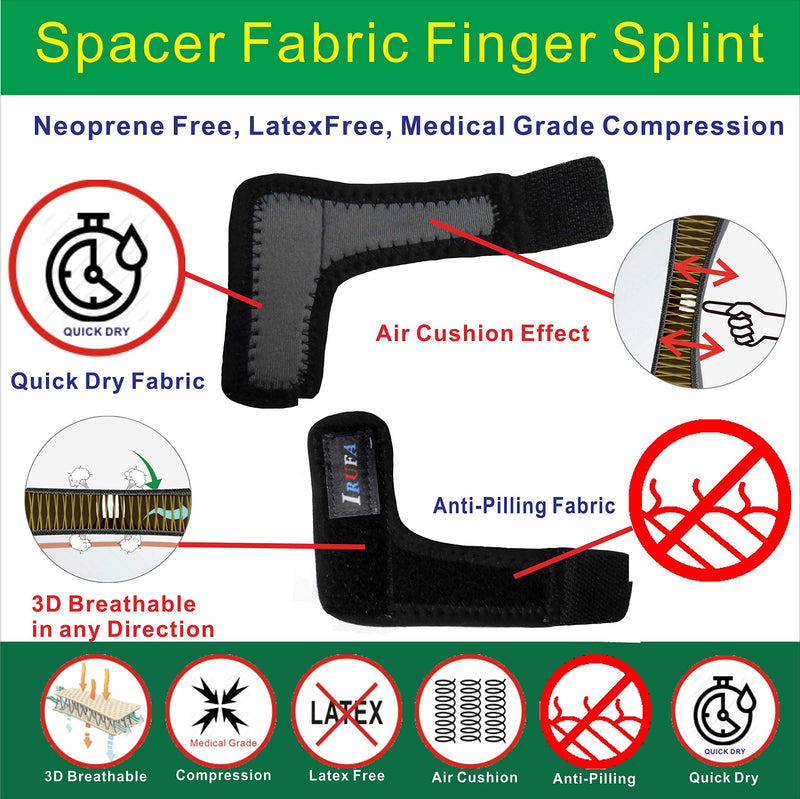 [Australia] - IRUFA, FS-OS-11, 3D Breathable Fabric Finger Splint, Stabilizer Brace Wrap Support for Trigger Broken, Curved Bent Mallet Locking Finger, Dislocation, Straightener, , Pain Relief Black, One PCS 