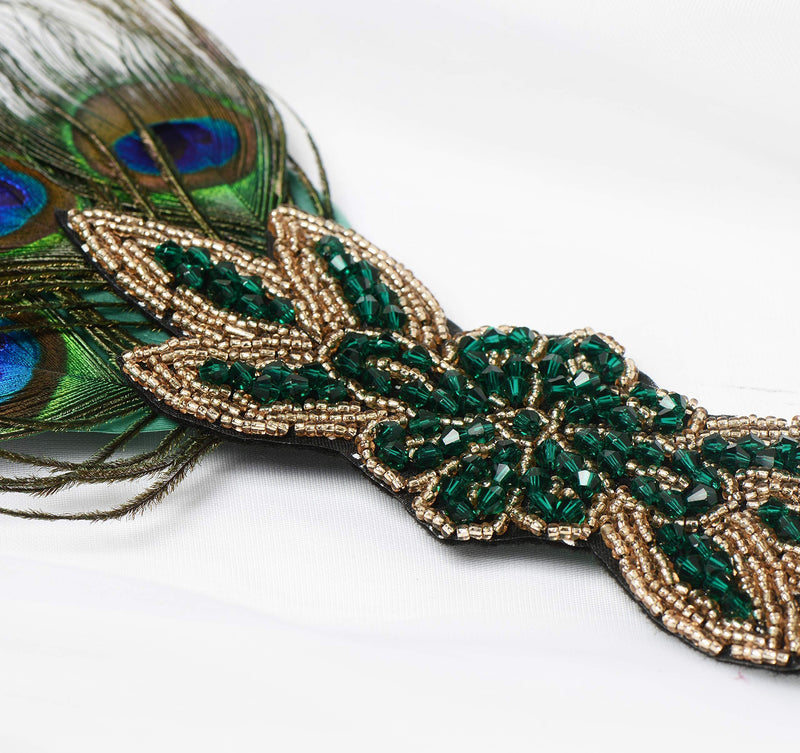 [Australia] - ArtiDeco 1920s Headpiece Vintage 1920s Headband Crystal Headband Flapper Headpiece with Crystal Great Gatsby Costume Accessories Roaring 20's Accessories (Gold Black with Feather) 