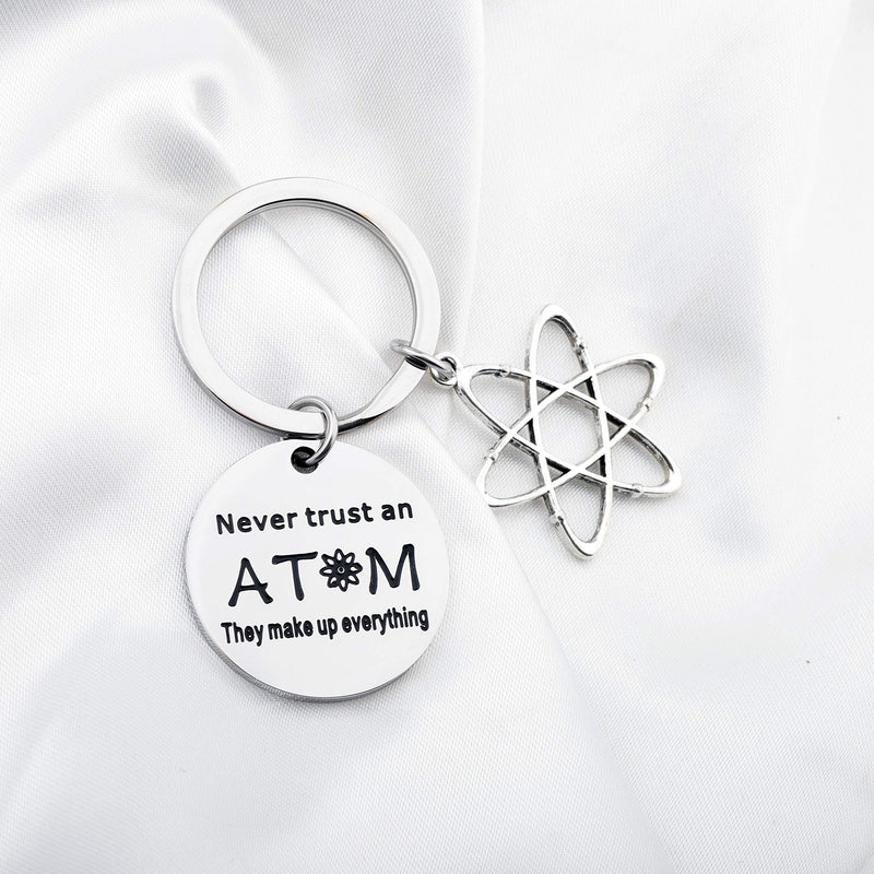 [Australia] - FUSTMW Atomic Science Symbol Keychain Never Trust an Atom They Make Up Everything Chemistry Scientist Physicist Chemist Teacher Gift Science Lovers Jewelry Gift silver 